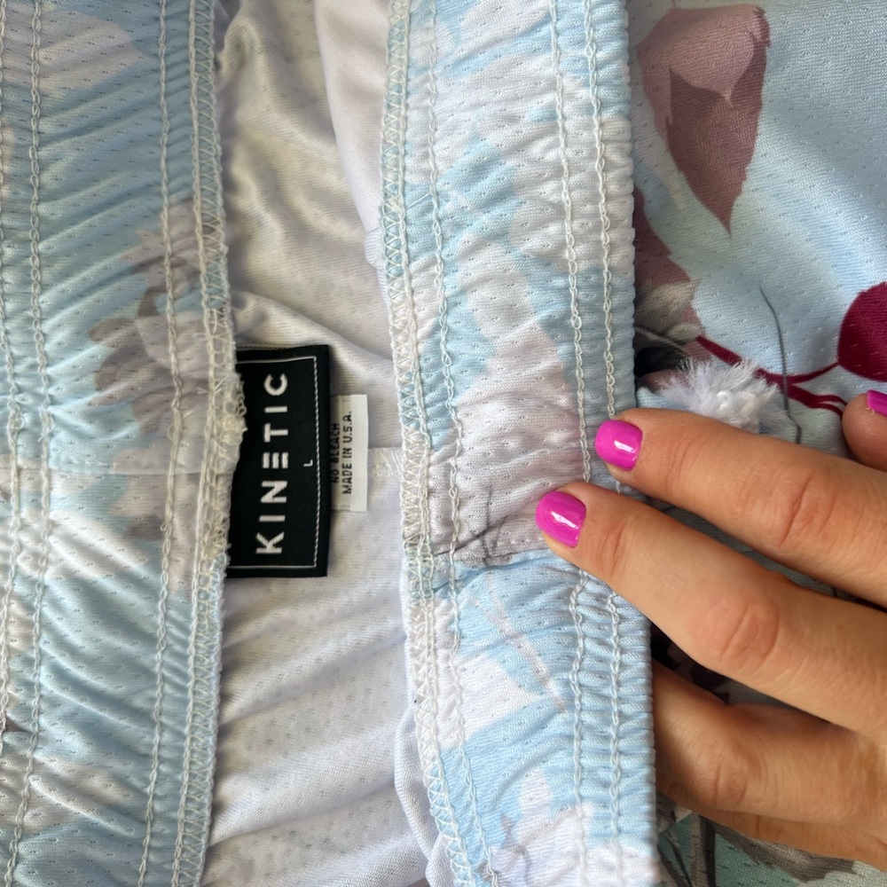 Blue and White Board Shorts with Shimmery Pattern